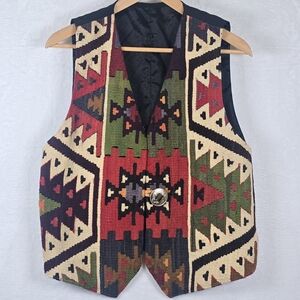 Matt Camron Southwestern  Handwoven Kilim Tapestry Wool Blend Vest Western Small